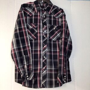 Liberty 10 Shirt Mens XL Black & Red And White Plaid Stretch Button Up Casual